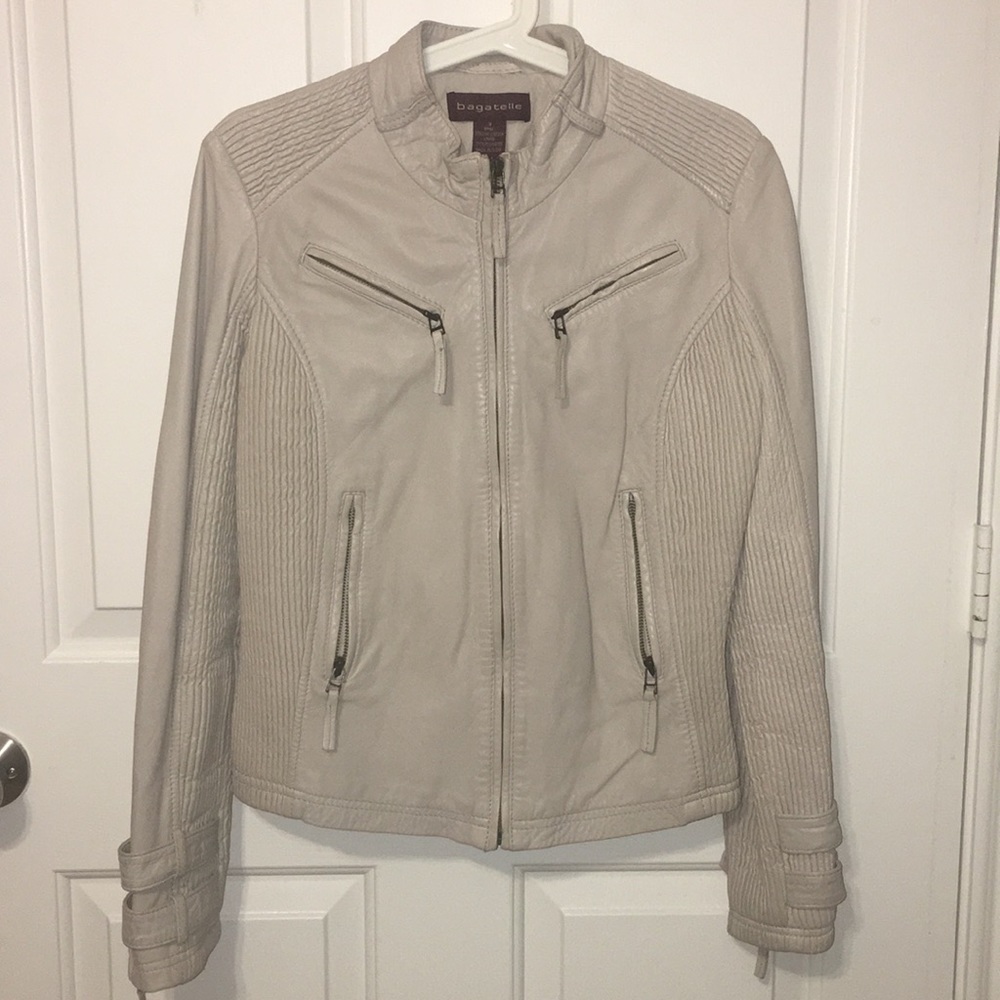 Bagatelle Genuine Leather Moto Jacket Nude Size S